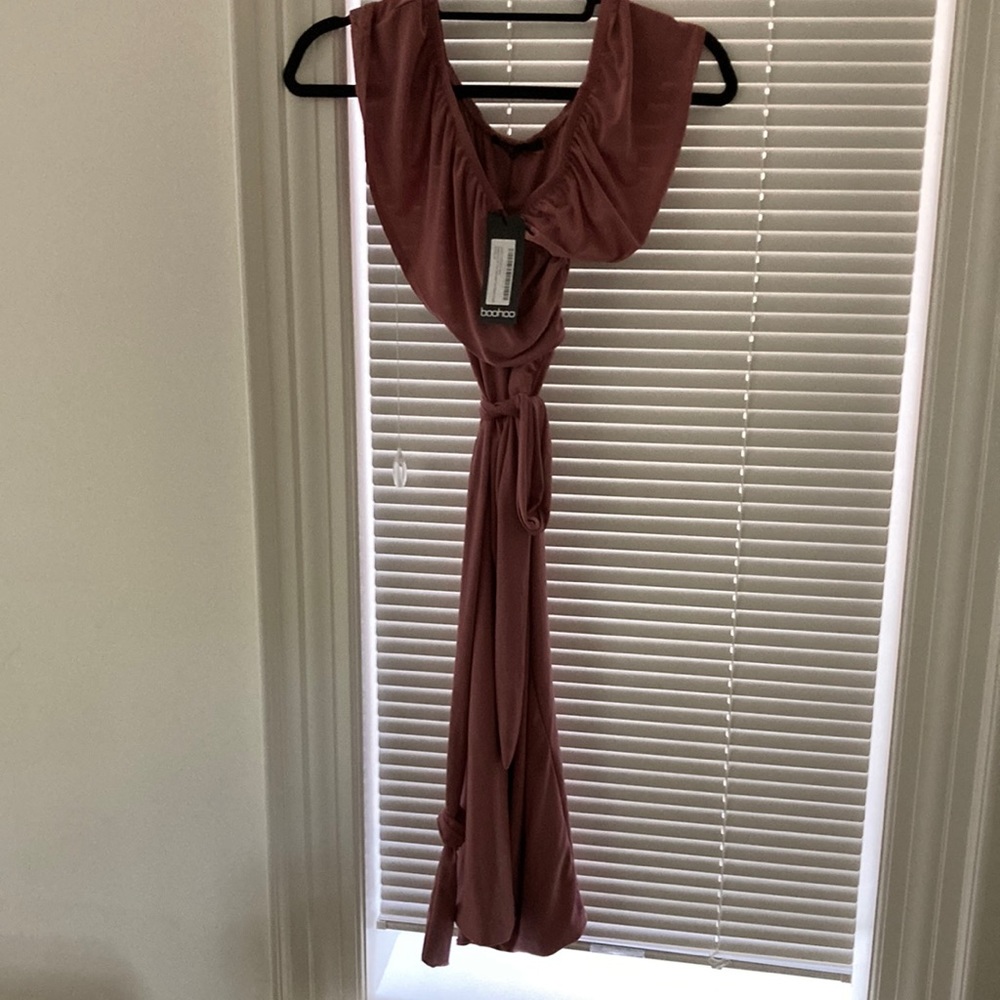 Boohoo Maternity off the shoulder tie waste dress